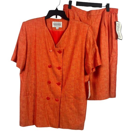 Executive Collection Dresses & Skirts - Executive Collection Womens Suit Skirt Double Breasted Jacket Lined Orange 18W